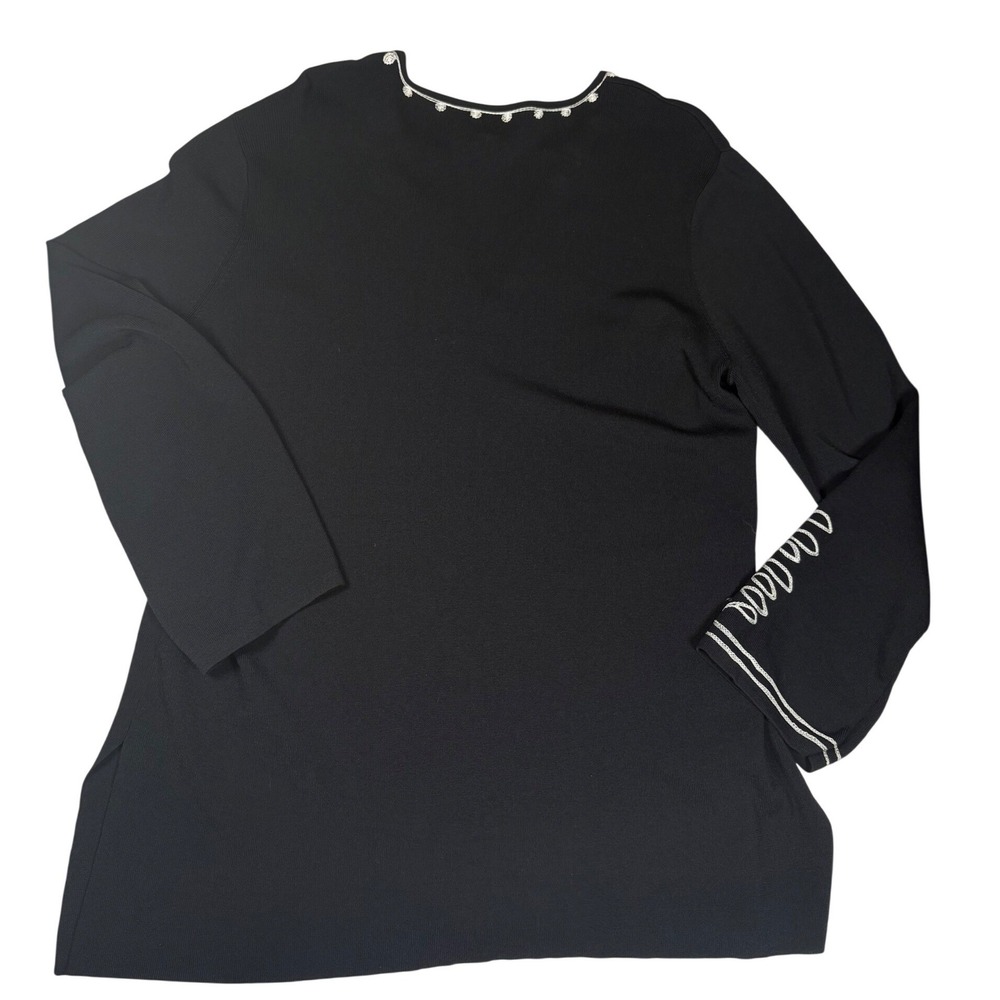 Chico's Black Embroidered Knit Tunic Top Split V-Neck Long Sleeve Size 3 XL Boho - Picture 6 of 11
